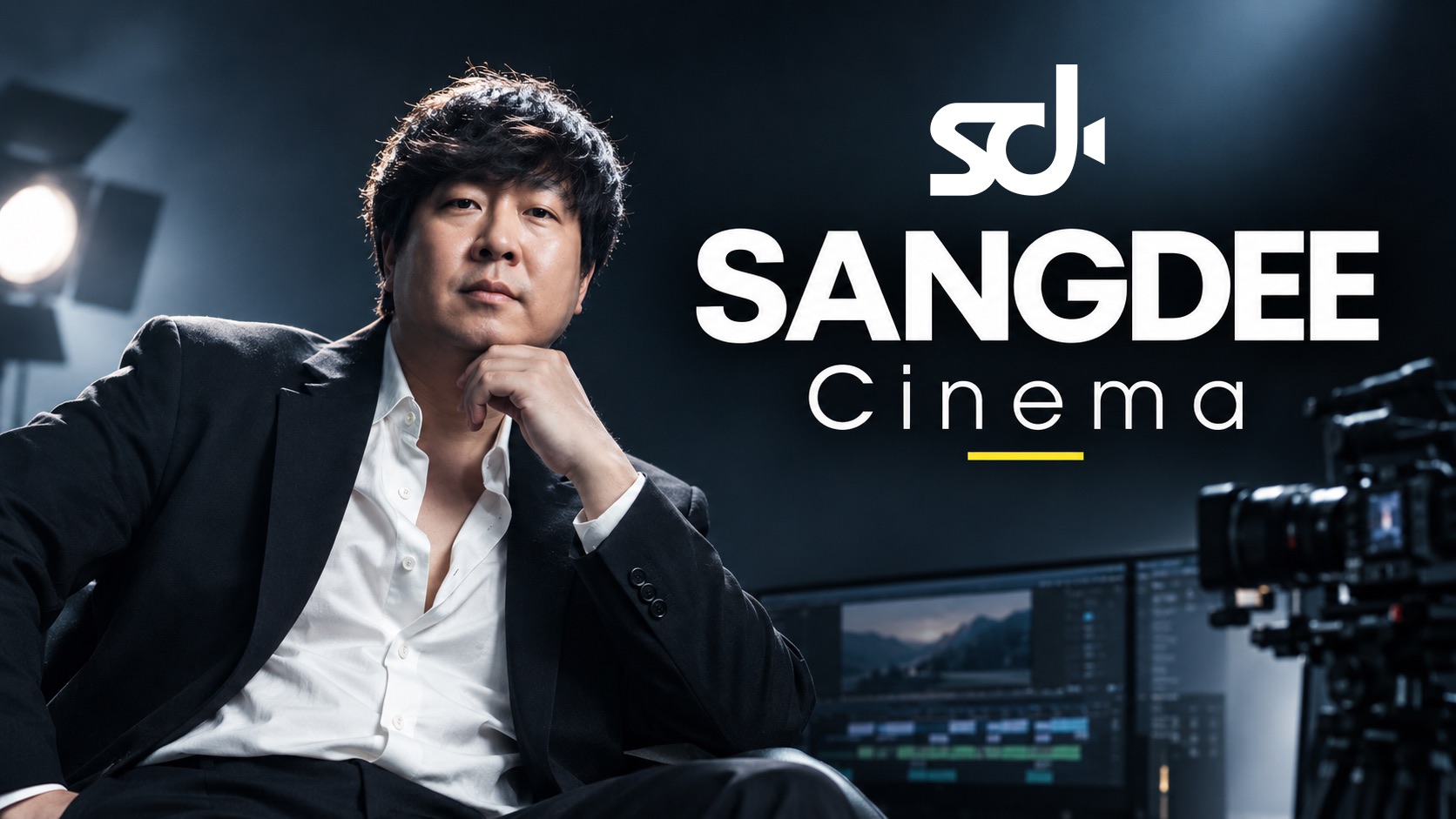 ผู้กำกับ SANGDEE Cinema ในสตูดิโอพร้อมกล้องและจอตัดต่อ